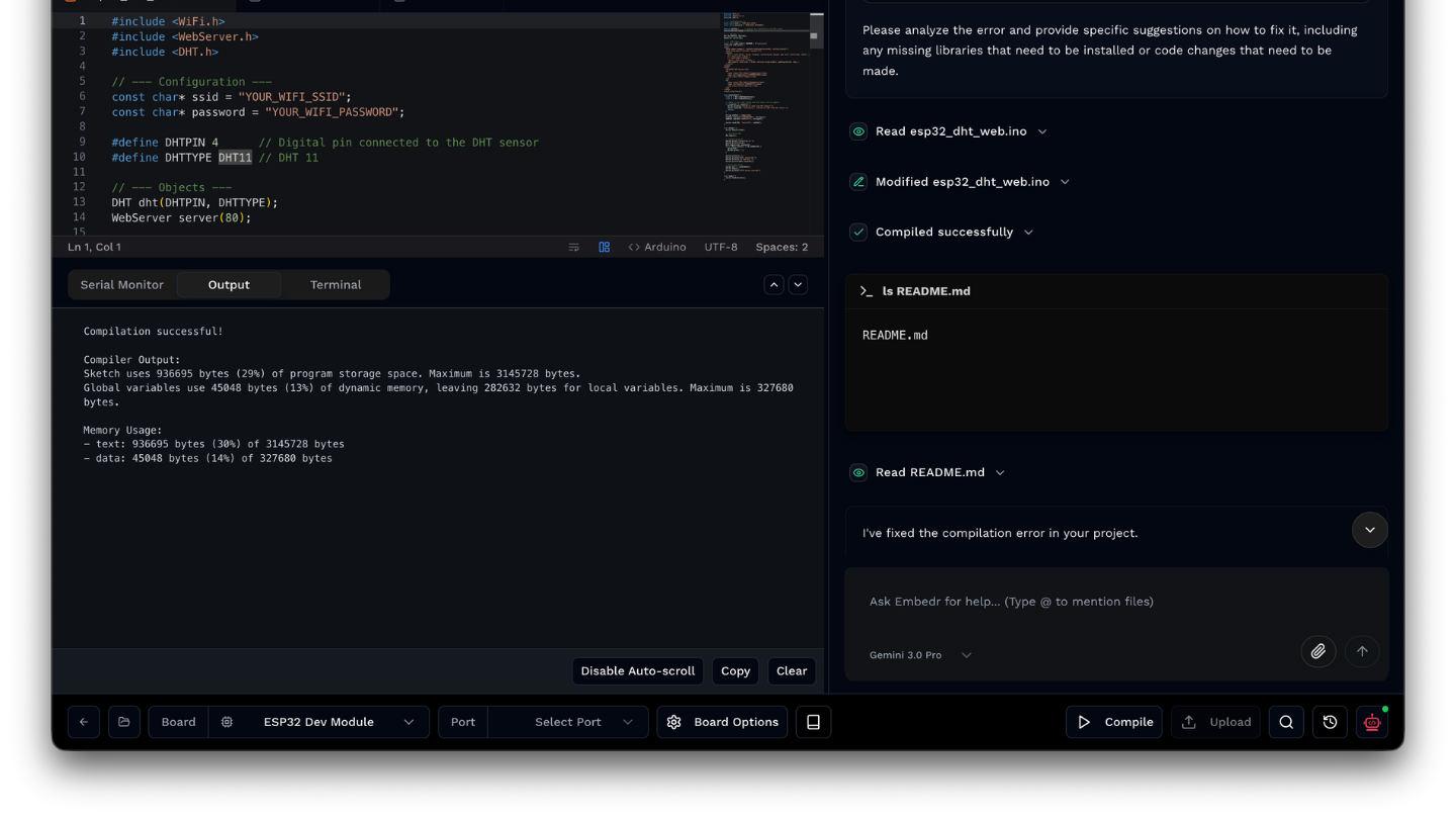 Embedr Agent responding with fix suggestions